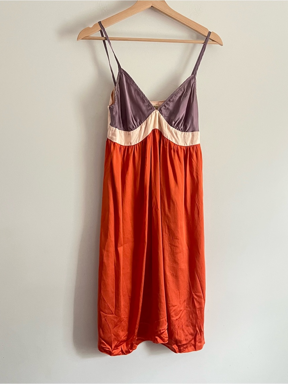 Velvet by Graham & Spencer Silk Orange Purple Colorblock Slip Dress Size Medium - Picture 2 of 10